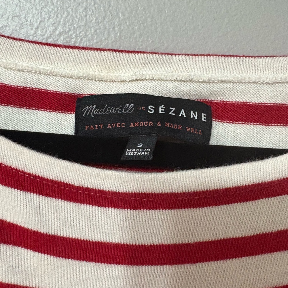 Madewell et Sezane Red and White Striped 3/4 Length Sleeve Tee - Picture 7 of 8